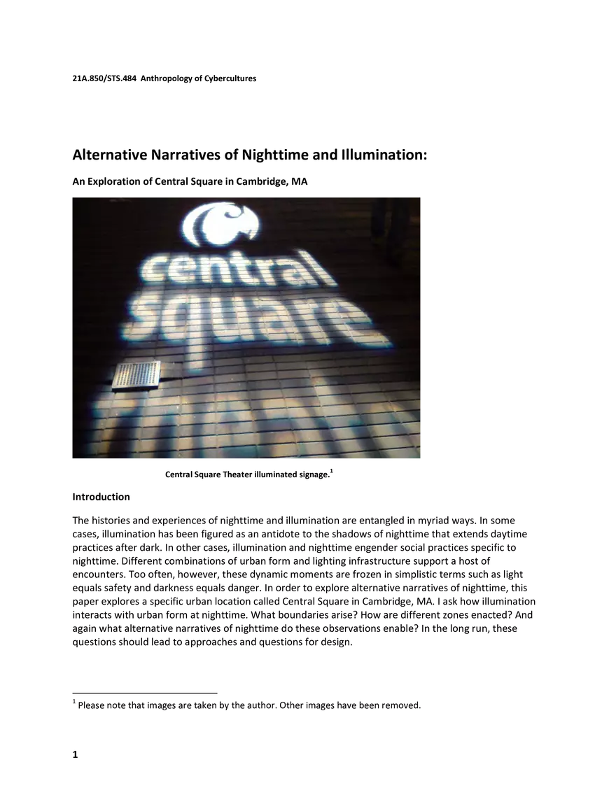 Alternative Narratives of Nighttime and Illumination: An Exploration of Central Square in Cambridge, MA - Page 1