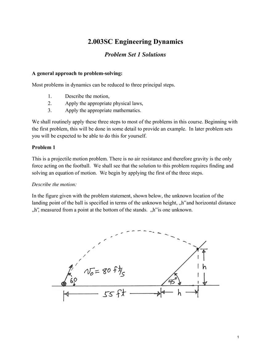 2.003SC Engineering Dynamics, Problem Set 1 Solutions - Page 1