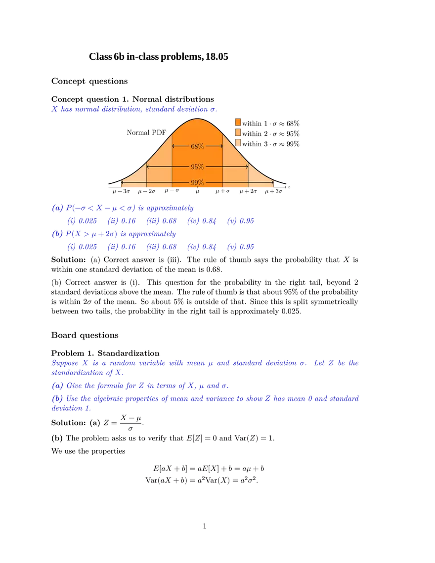18.05 Introduction to Probability and Statistics, Class 6b: Problem Solutions - Page 1