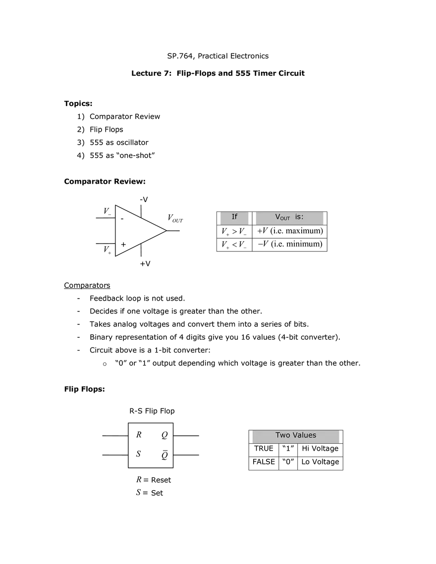 Lecture 7: Flip-Flops and 555 Timer Circuit - Page 1