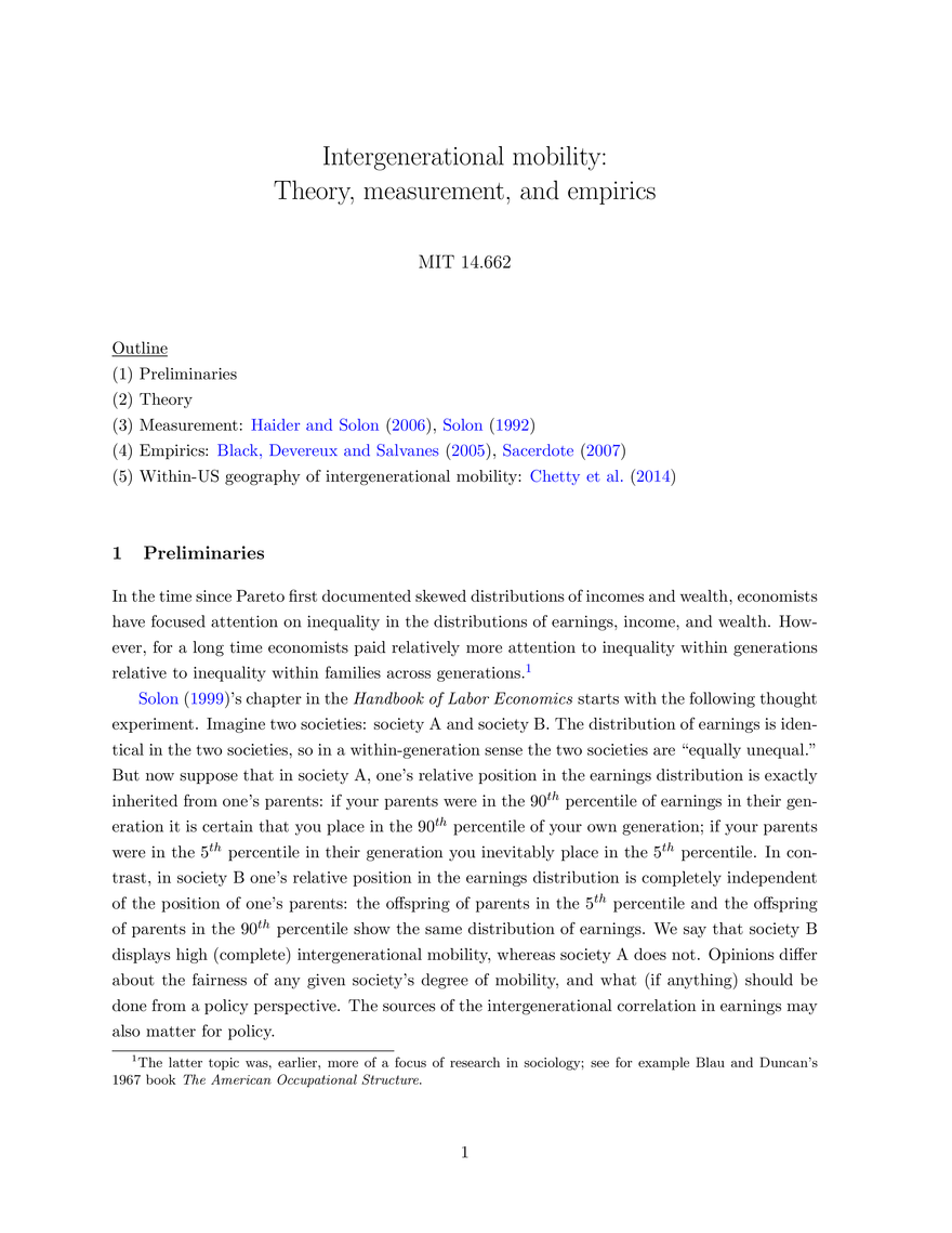 Intergenerational Mobility: Theory, Measurement, and Empirics - Page 1
