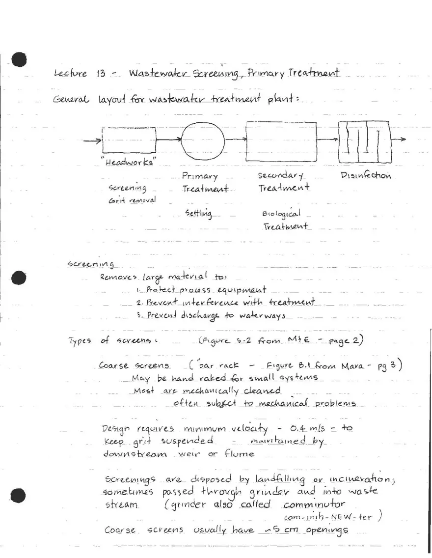 Lecture 13: Wastewater Screening, Primary Treatment - Page 1