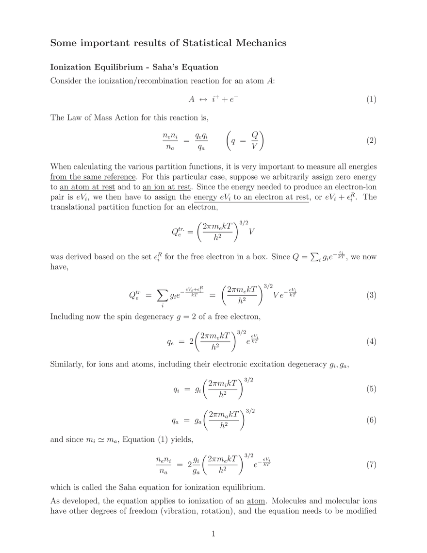 Some Important Results of Statistical Mechanics - Page 1