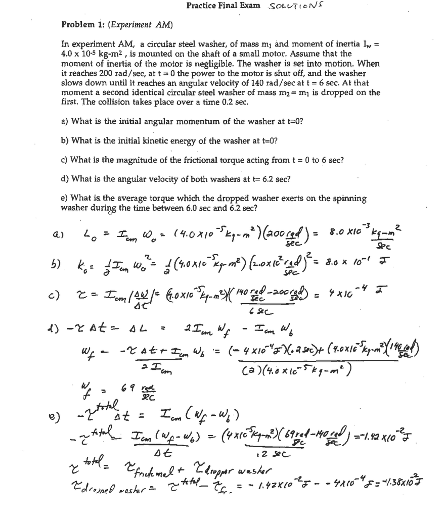 8.01X Practice Final Exam (Solutions) - Page 1