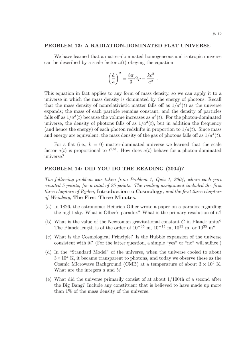 8.286 The Early Universe, Review Problems for Quiz I - Page 7