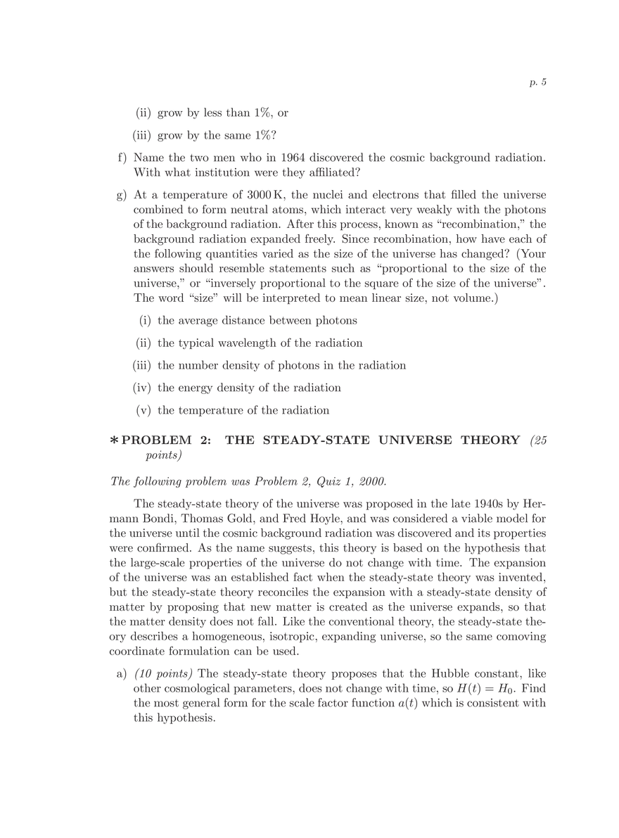 8.286 The Early Universe, Review Problems for Quiz I - Page 35