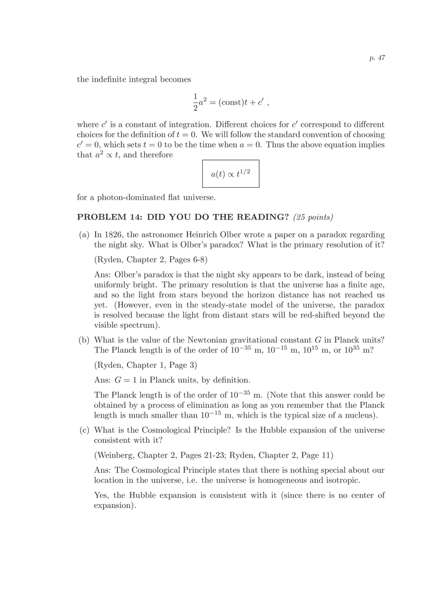 8.286 The Early Universe, Review Problems for Quiz I - Page 42