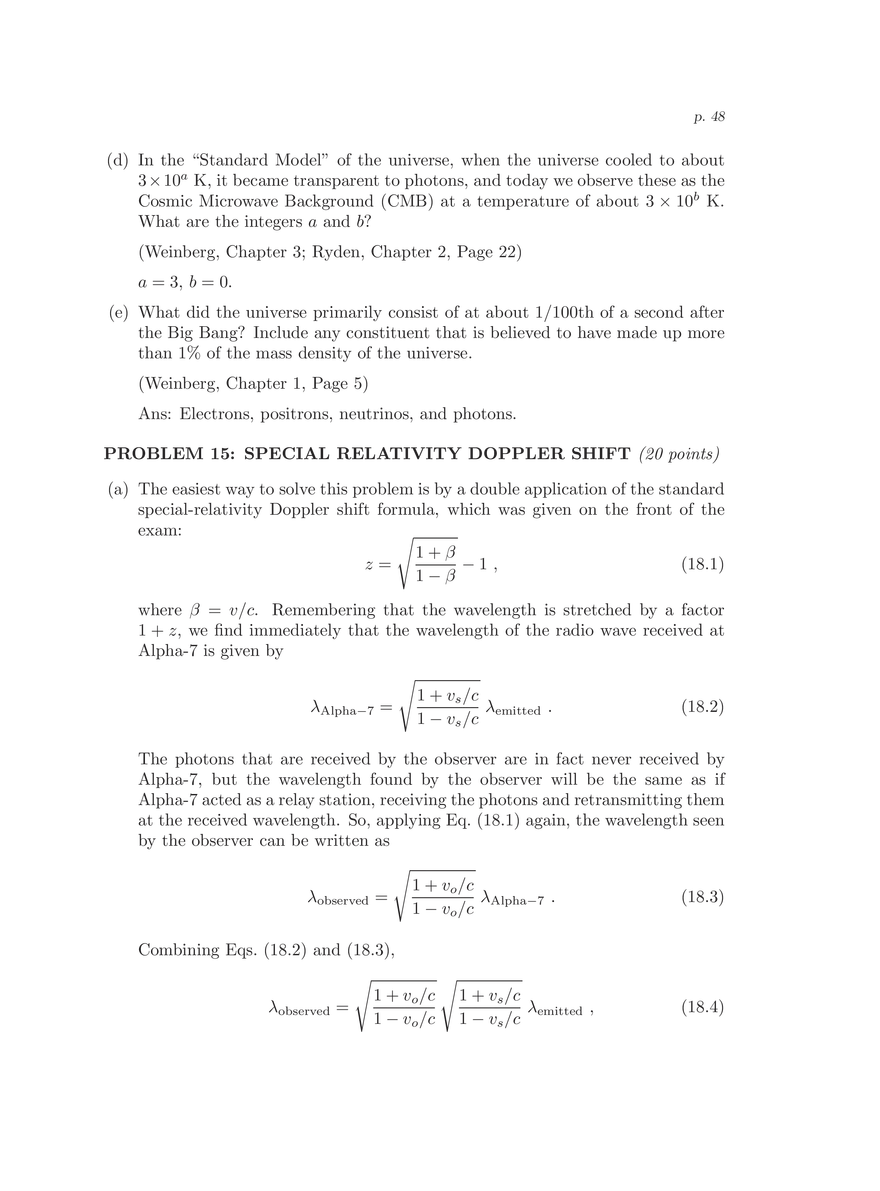 8.286 The Early Universe, Review Problems for Quiz I - Page 43