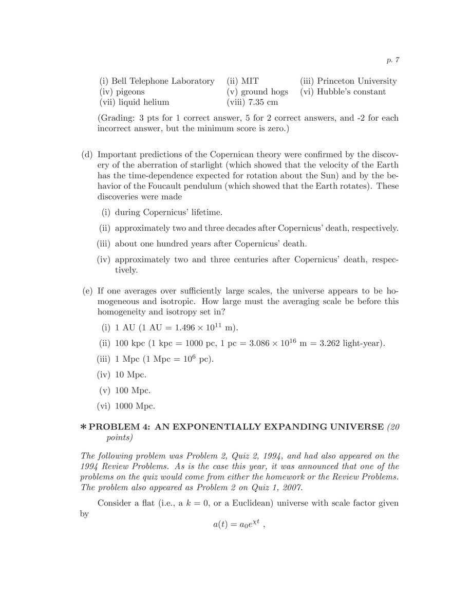 8.286 The Early Universe, Review Problems for Quiz I - Page 57
