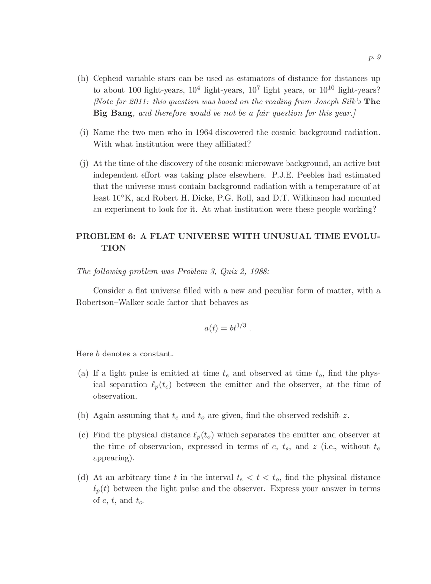 8.286 The Early Universe, Review Problems for Quiz I - Page 66