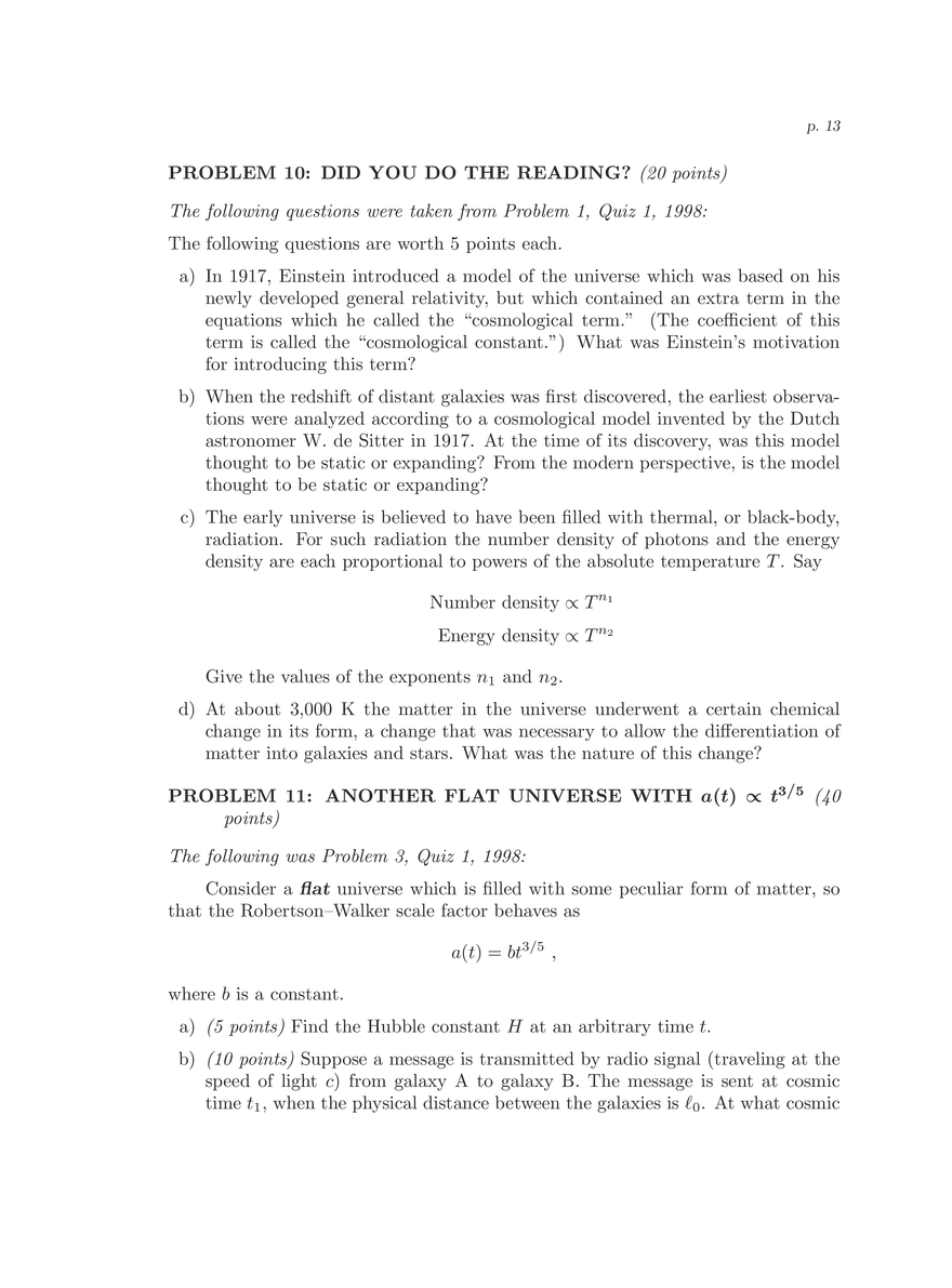 8.286 The Early Universe, Review Problems for Quiz I - Page 5