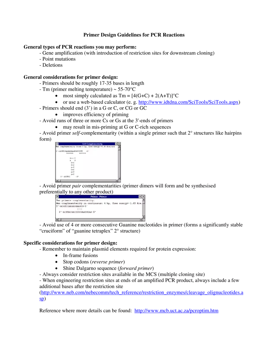 Primer Design Guidelines for PCR Reactions - Page 1
