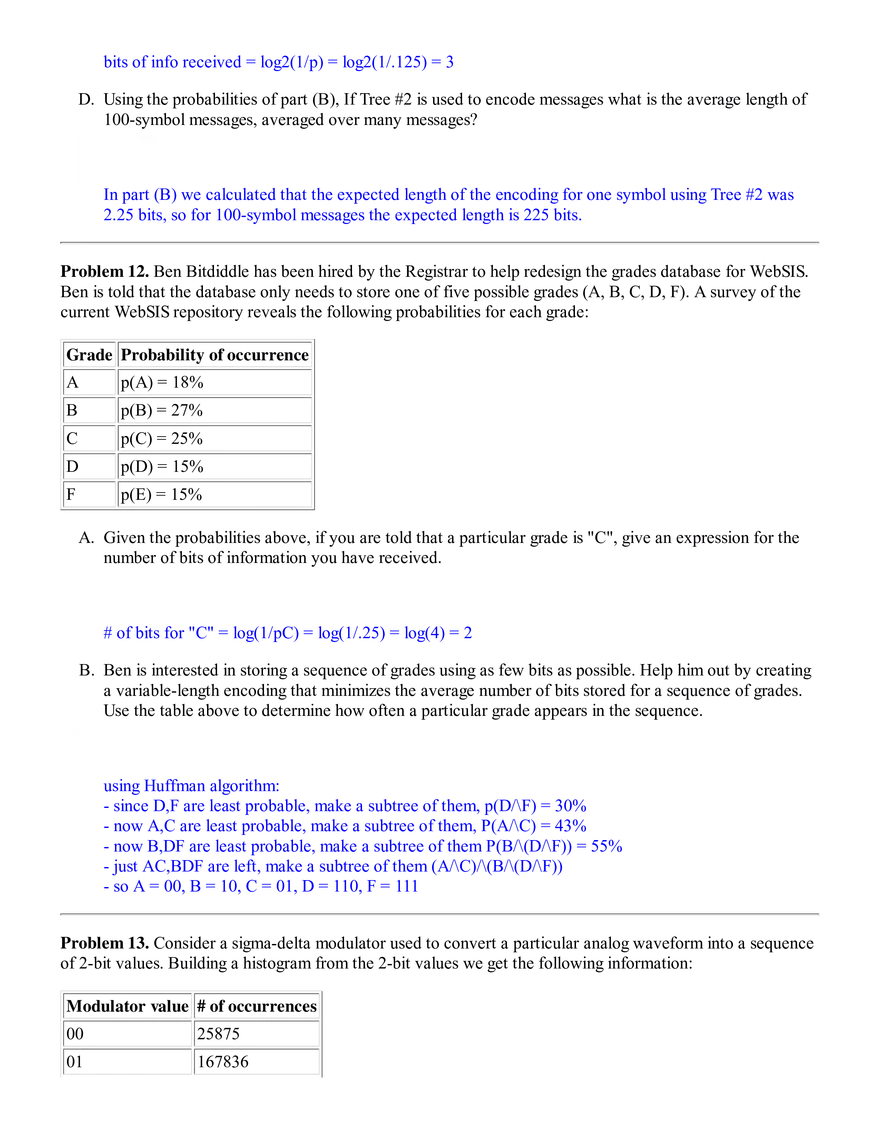 6.02 Practice Problems: Information, Entropy, & Source Coding (Solutions) - Page 13