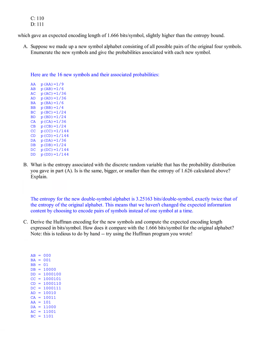 6.02 Practice Problems: Information, Entropy, & Source Coding (Solutions) - Page 6
