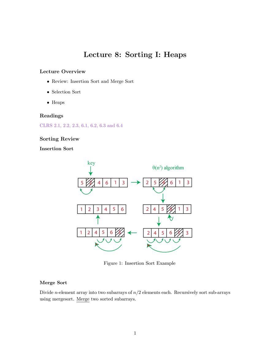 Lecture 8: Sorting I - Heaps - Page 1