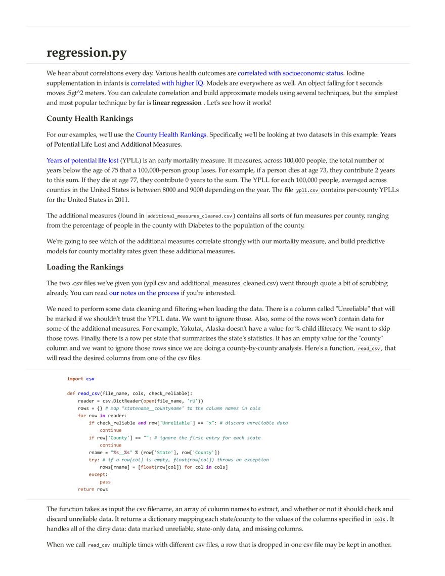Day 3 Lab (Cont.): Regression - Page 1