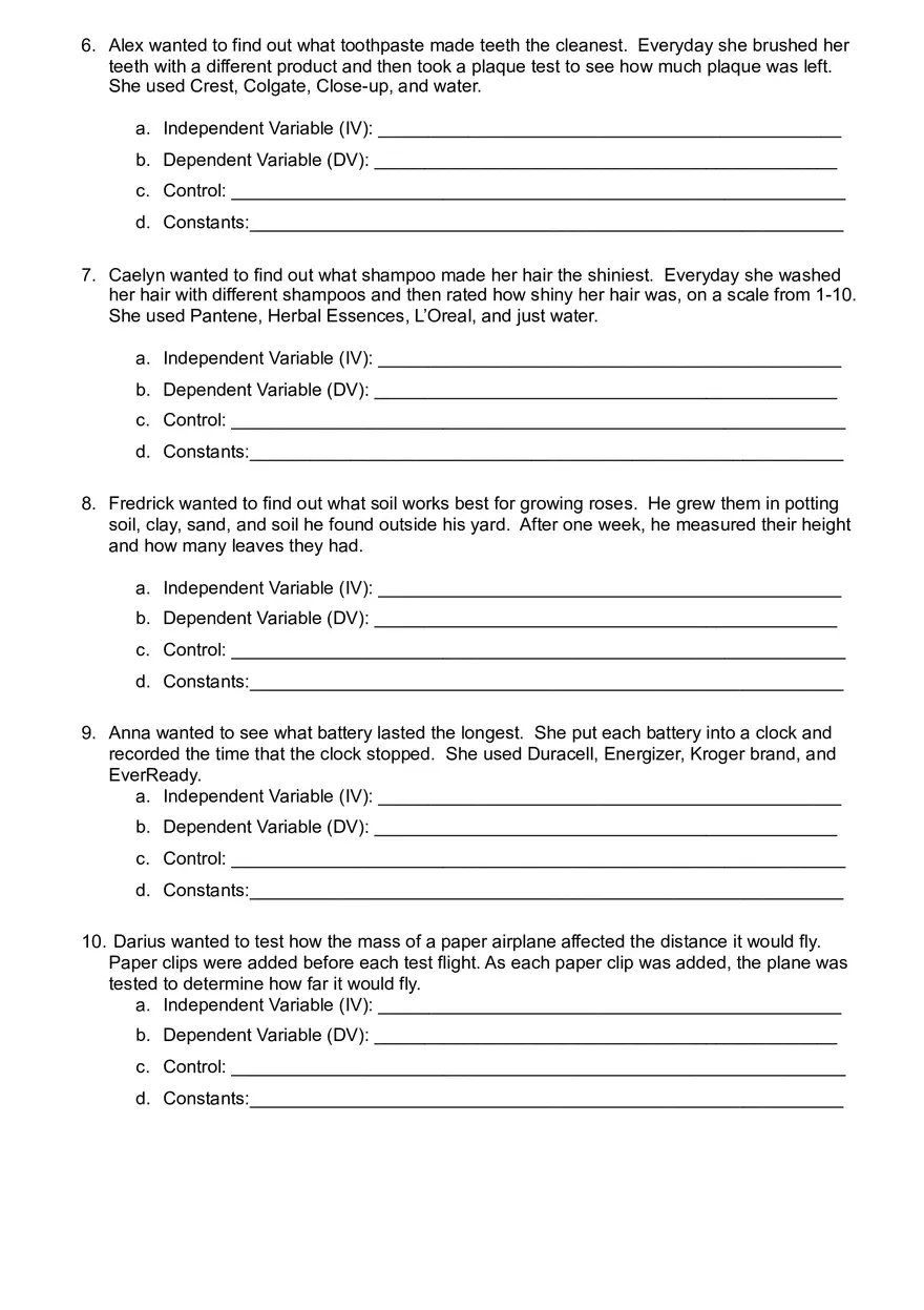 Dependent and Independent Variables Worksheet - Page 2