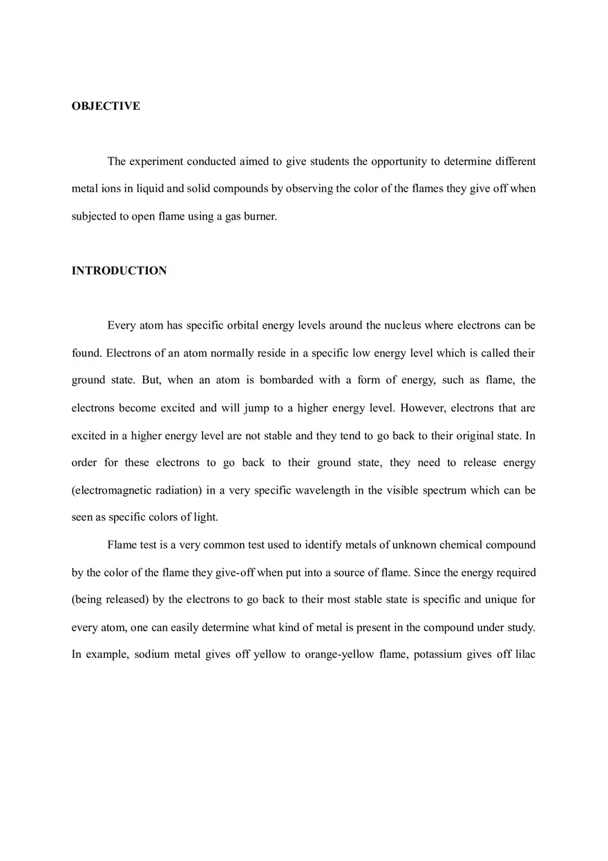 Flame Test Lab Report - Page 1