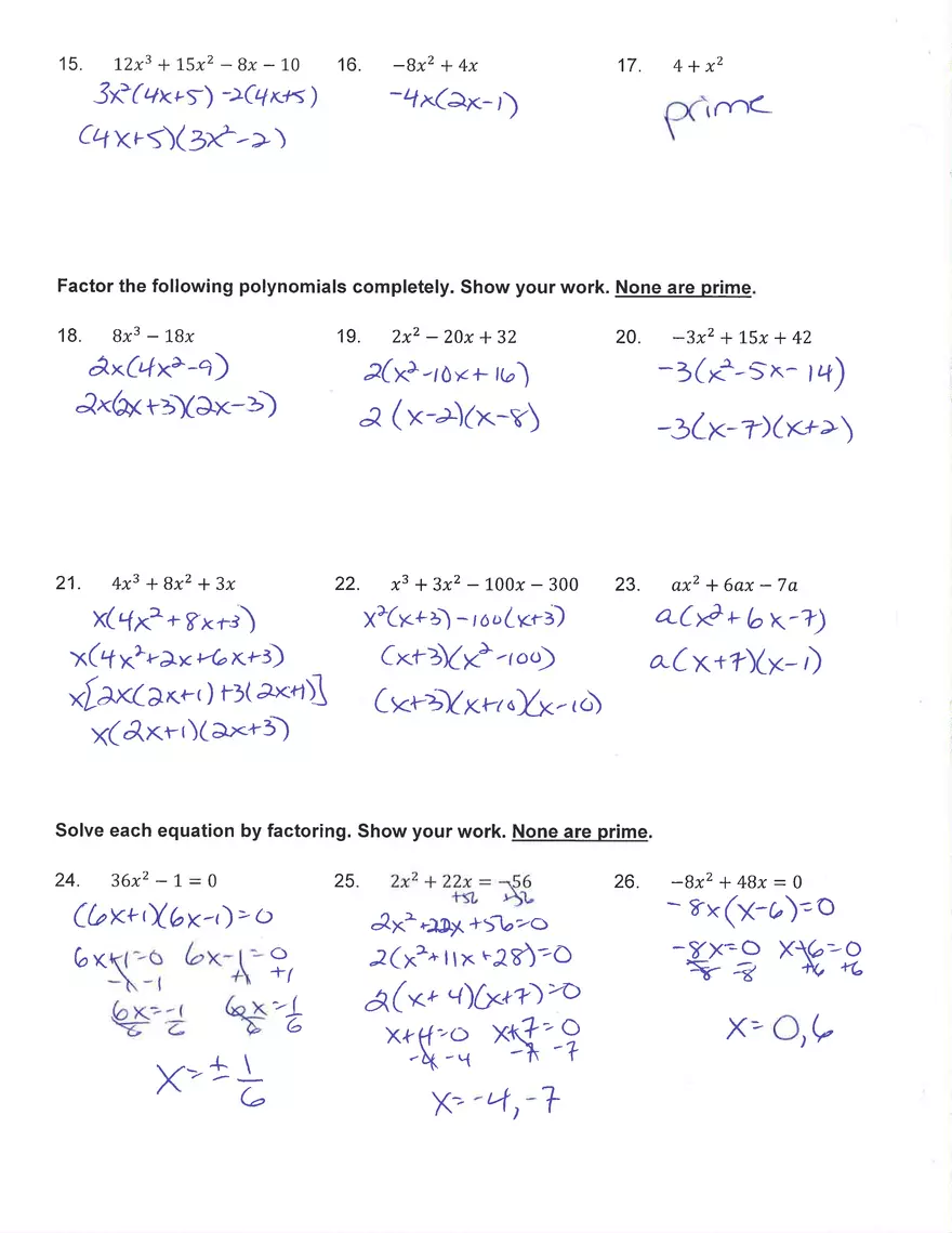Algebra Unit 6 Review Answers - Page 2