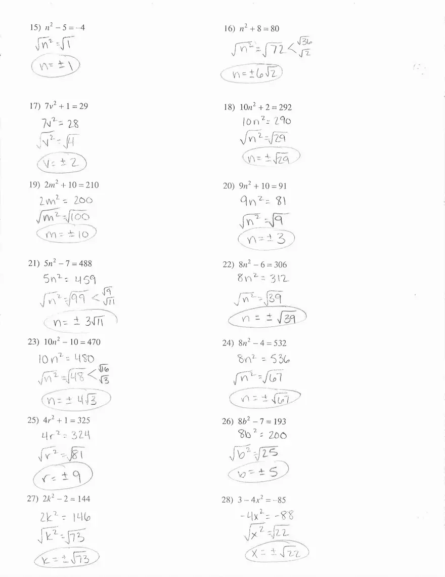 Solving Quadratic Equations with Square Roots - Page 2