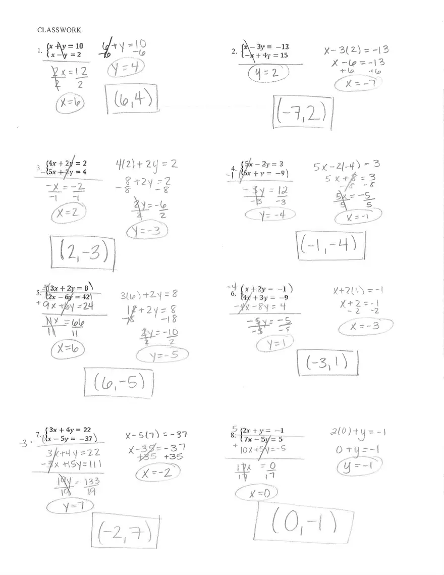 Elimination Method Answer Key - Page 2