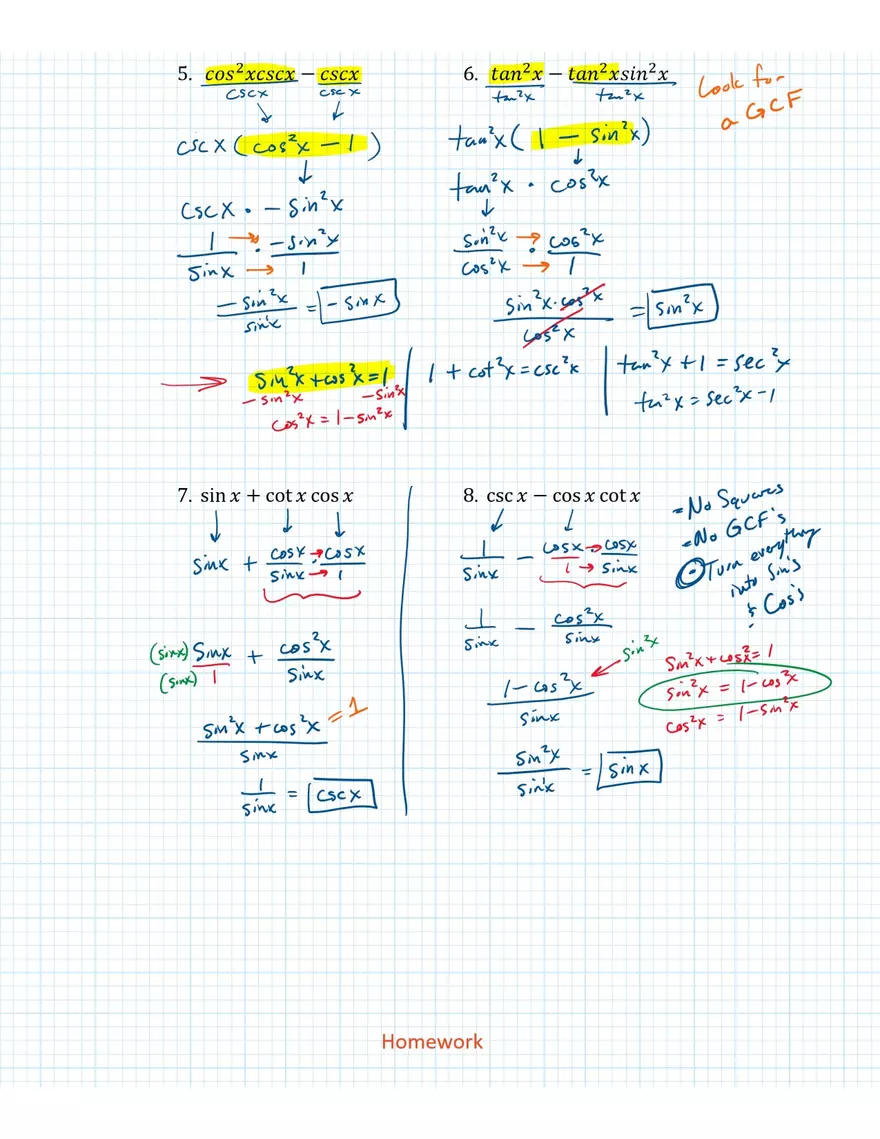 Simplifying Trig Identities - Page 7