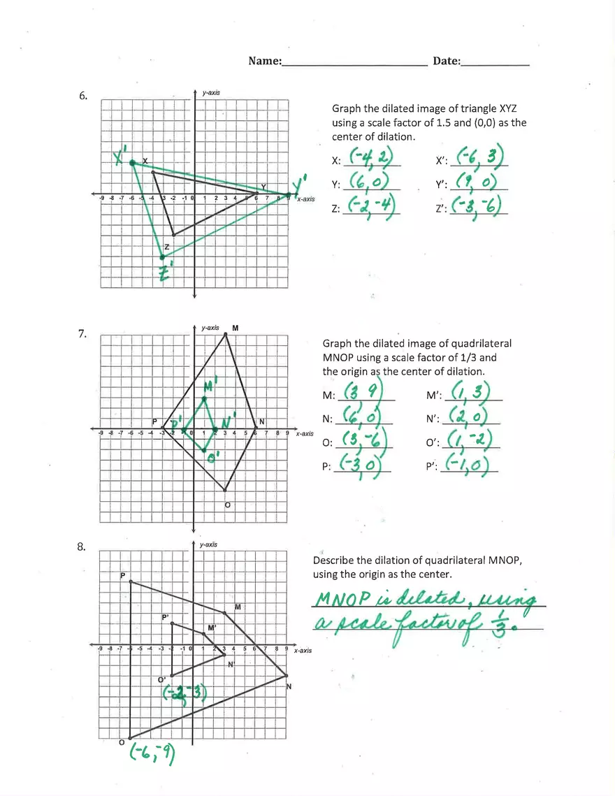 Dilations Translations Worksheet Answer Key - Page 2