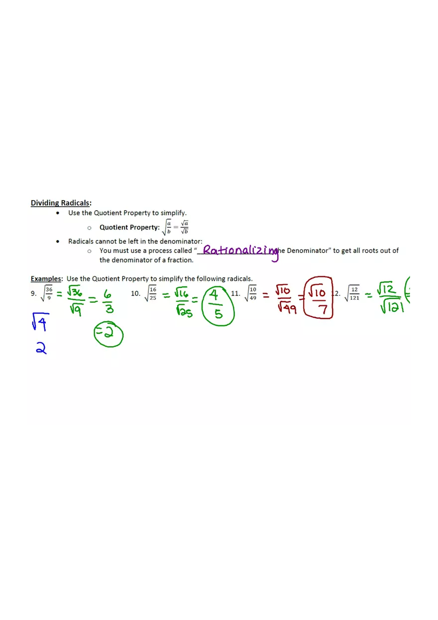 Simplifying Radicals with Class Notes - Page 13
