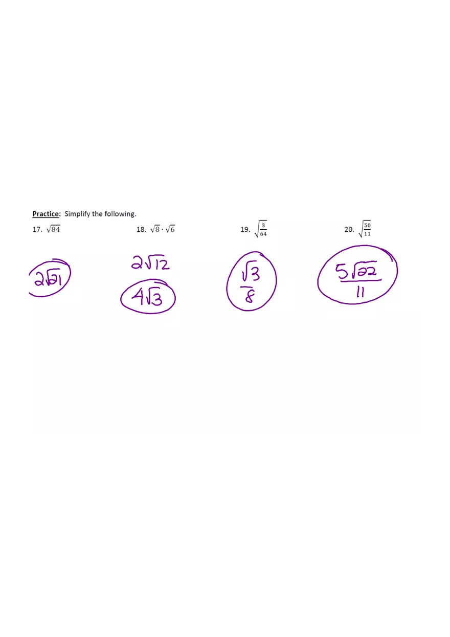 Simplifying Radicals with Class Notes - Page 3