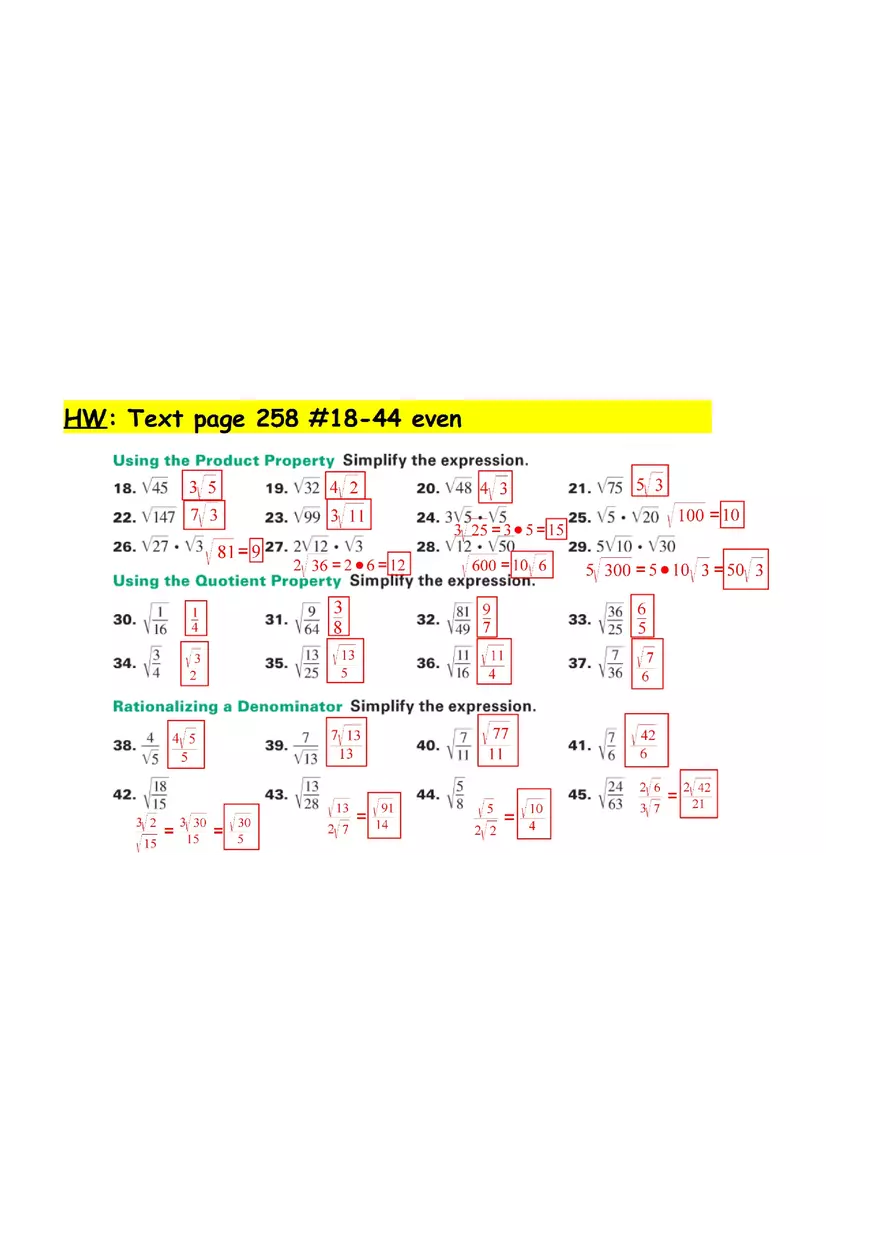 Simplifying Radicals with Class Notes - Page 6