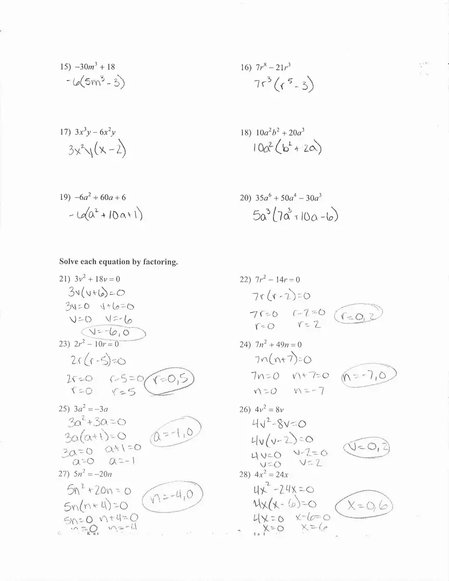 Day 4 Zero Product Property Worksheet Answer Key - Page 2