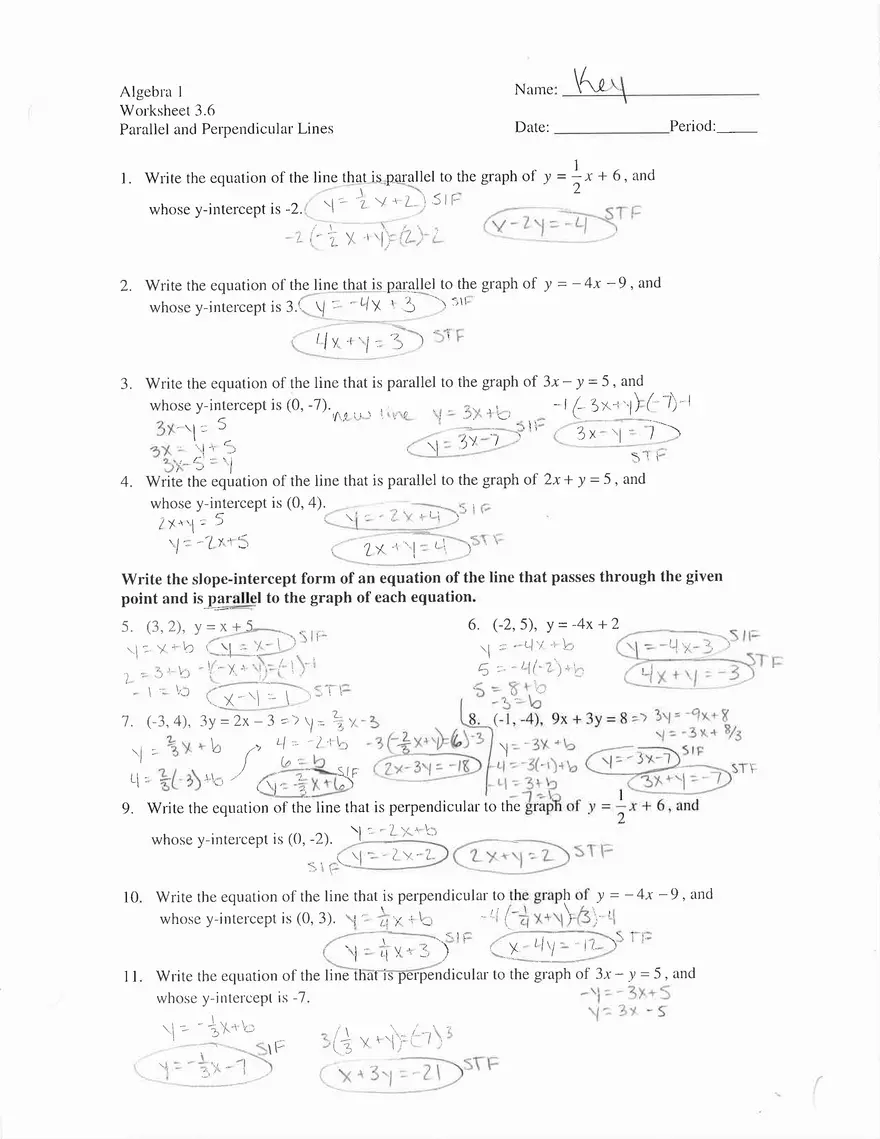 Parallel and Perpendicular Lines Worksheet Answers - Page 1
