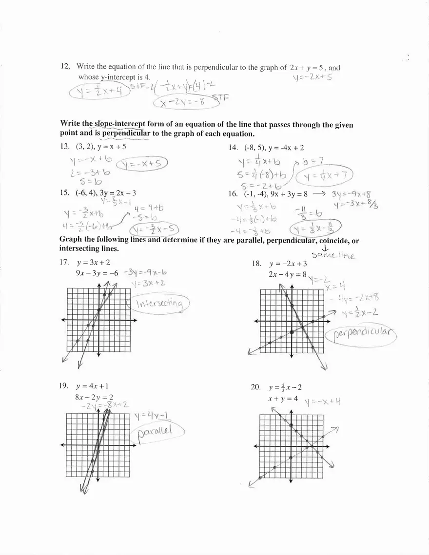Parallel and Perpendicular Lines Worksheet Answers - Page 2