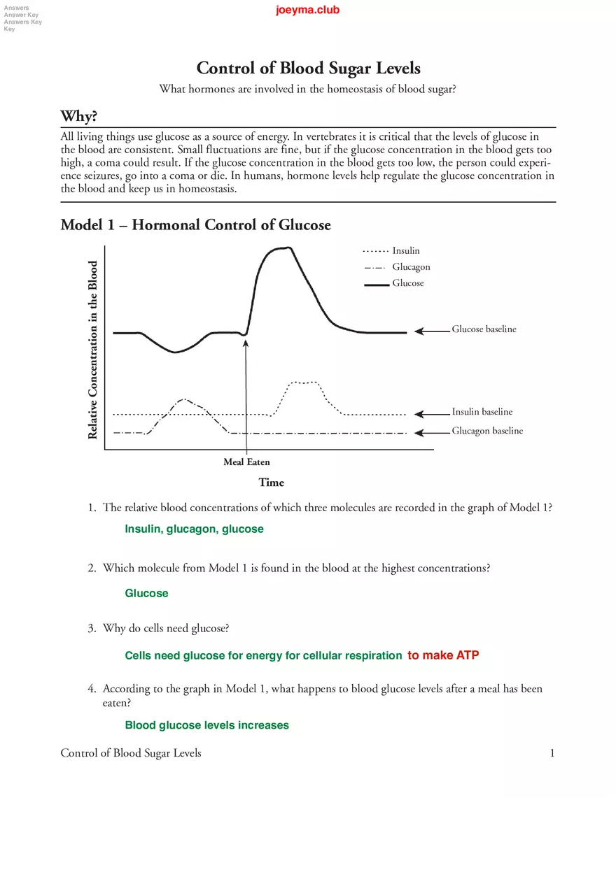 Control of Blood Sugar Levels - Page 1