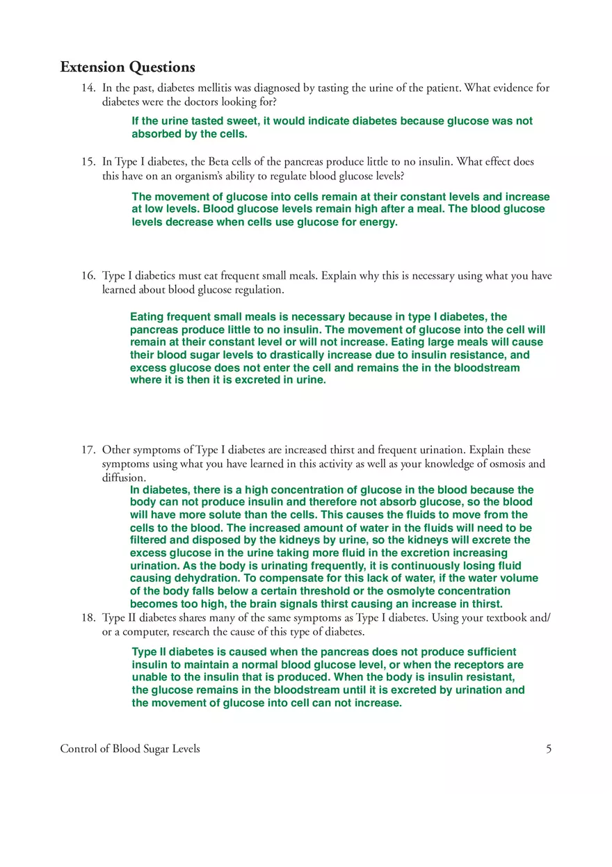 Control of Blood Sugar Levels - Page 5