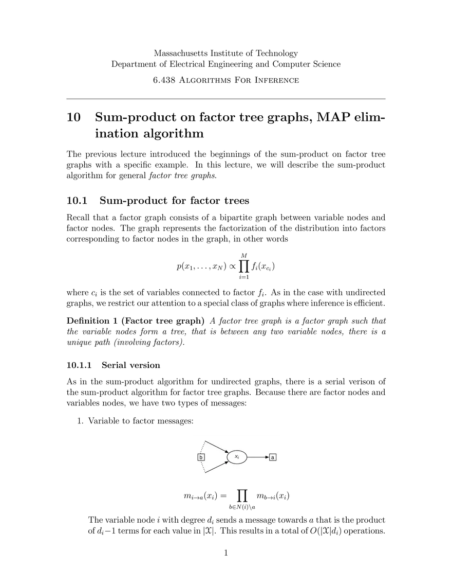 Sum-Product on Factor Tree Graphs, MAP Elimination Algorithm - Page 1