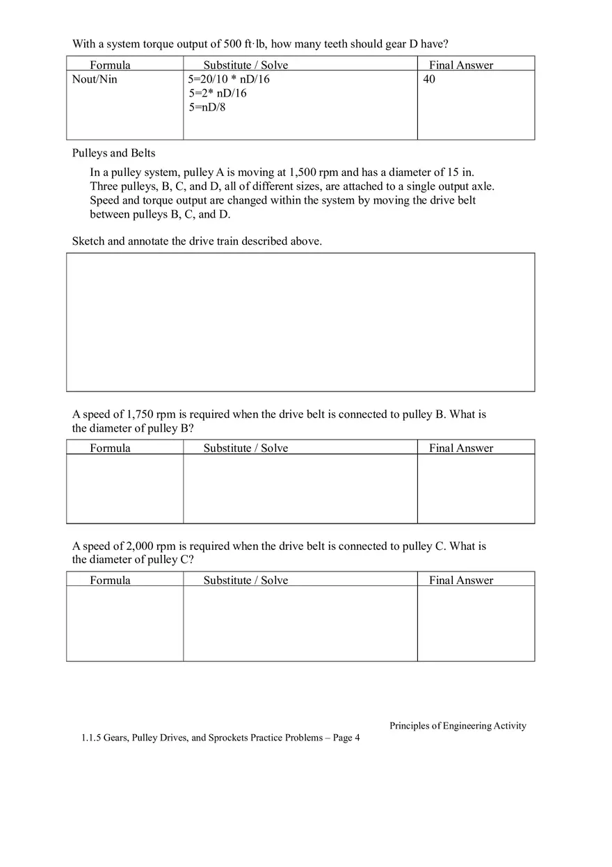 Gears, Pulley Drives, and Sprockets Practice Problems - Page 4
