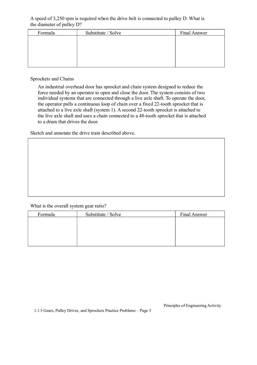 Gears, Pulley Drives, and Sprockets Practice Problems - Page 5