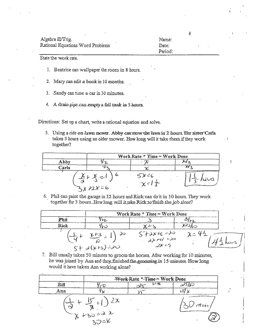 Rational Equations Word Problems - Page 2