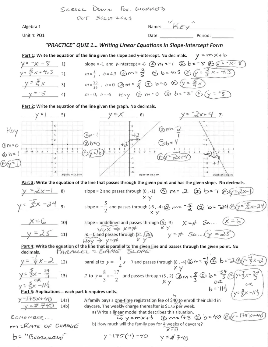 Algebra 1 Unit 4 Practice Quiz 1 - Page 1