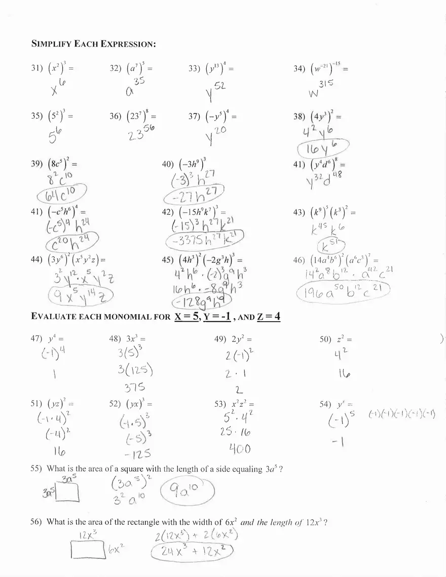 Exponents Worksheets with Answers - Page 2