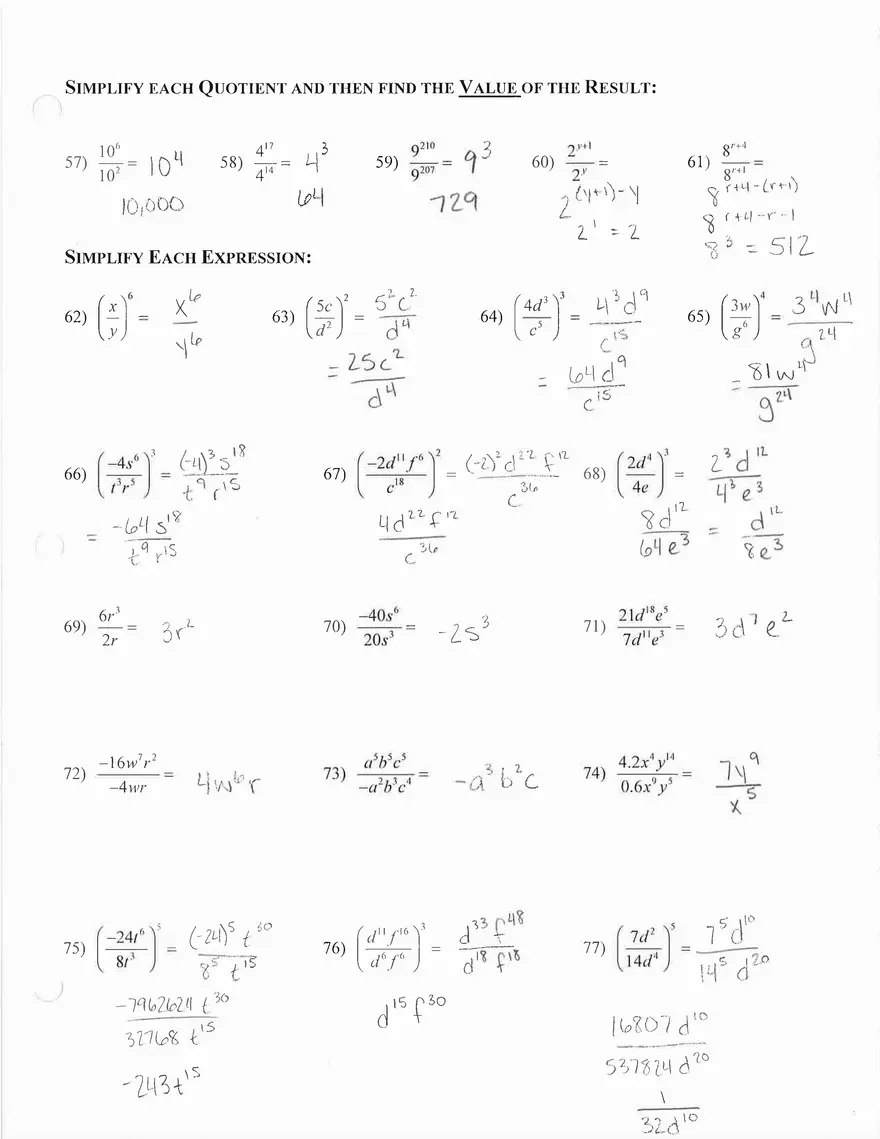 Exponents Worksheets with Answers - Page 3