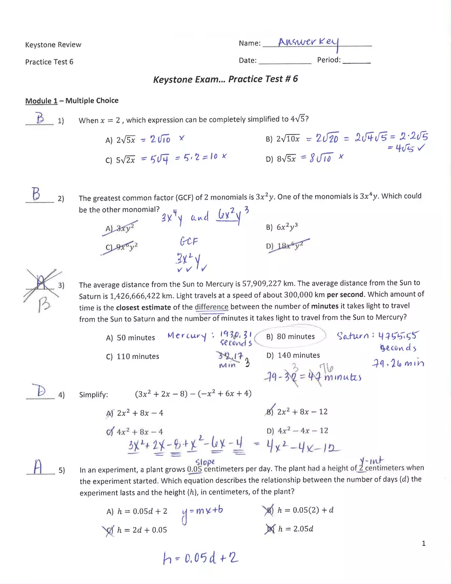 Practice Test 6 Answer Key - Page 1
