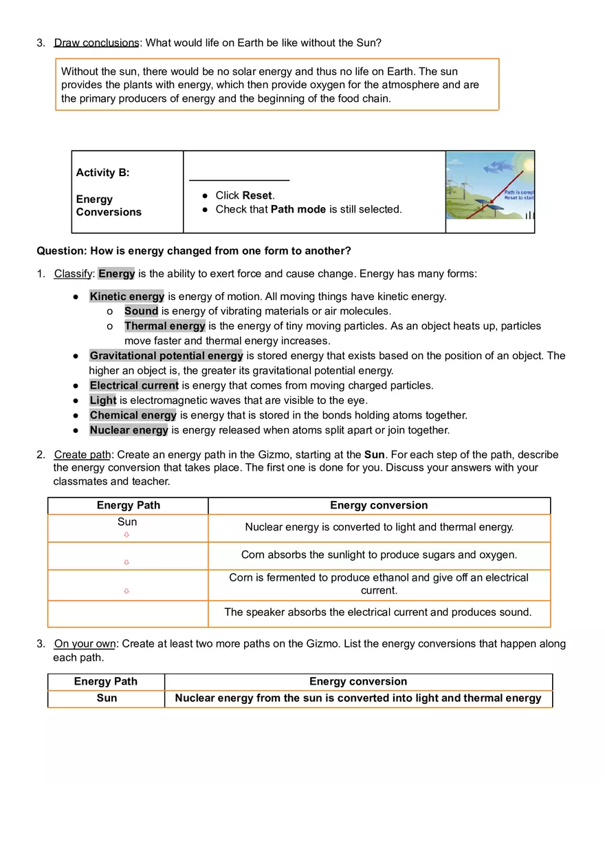 Student Exploration Energy Conversions - Page 3