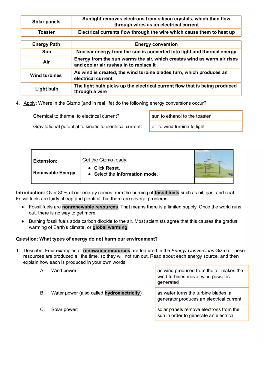 Student Exploration Energy Conversions - Page 4