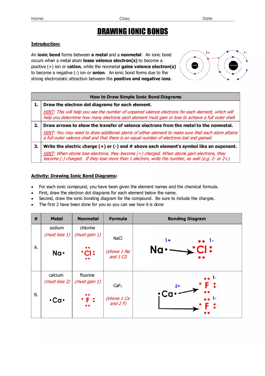 Drawing Ionic Bond Diagrams - Page 1