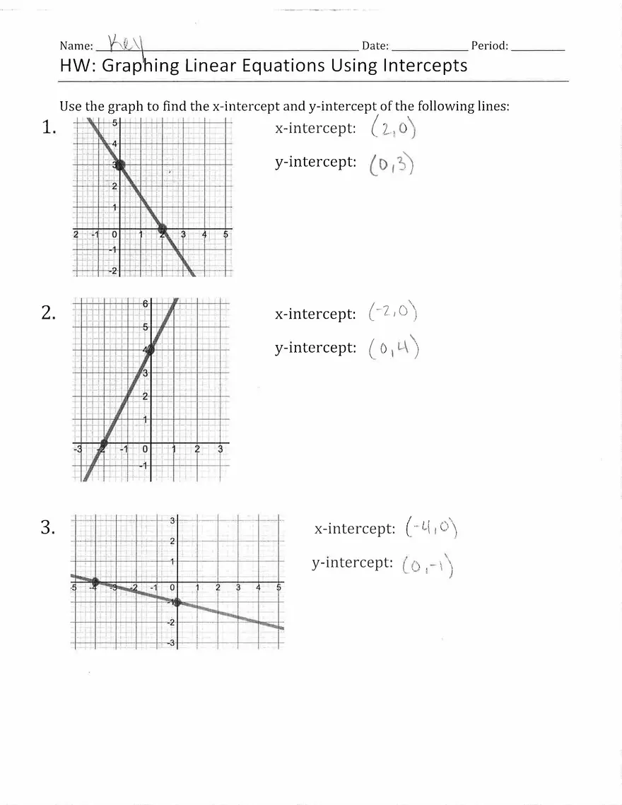 Graphing Using Intercepts Answer Key - Page 1