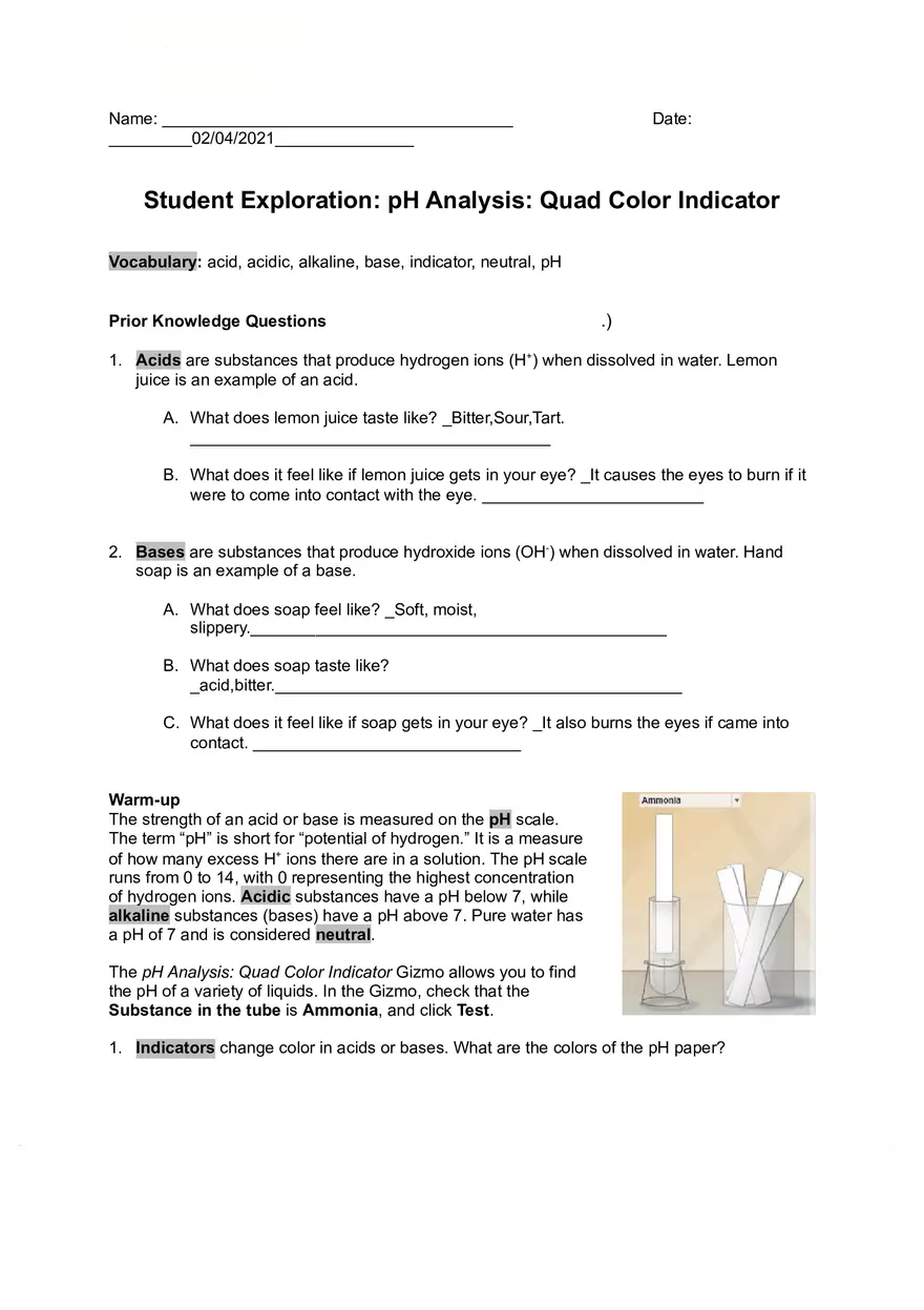 pH Analysis Quad Color Indicator - Page 1