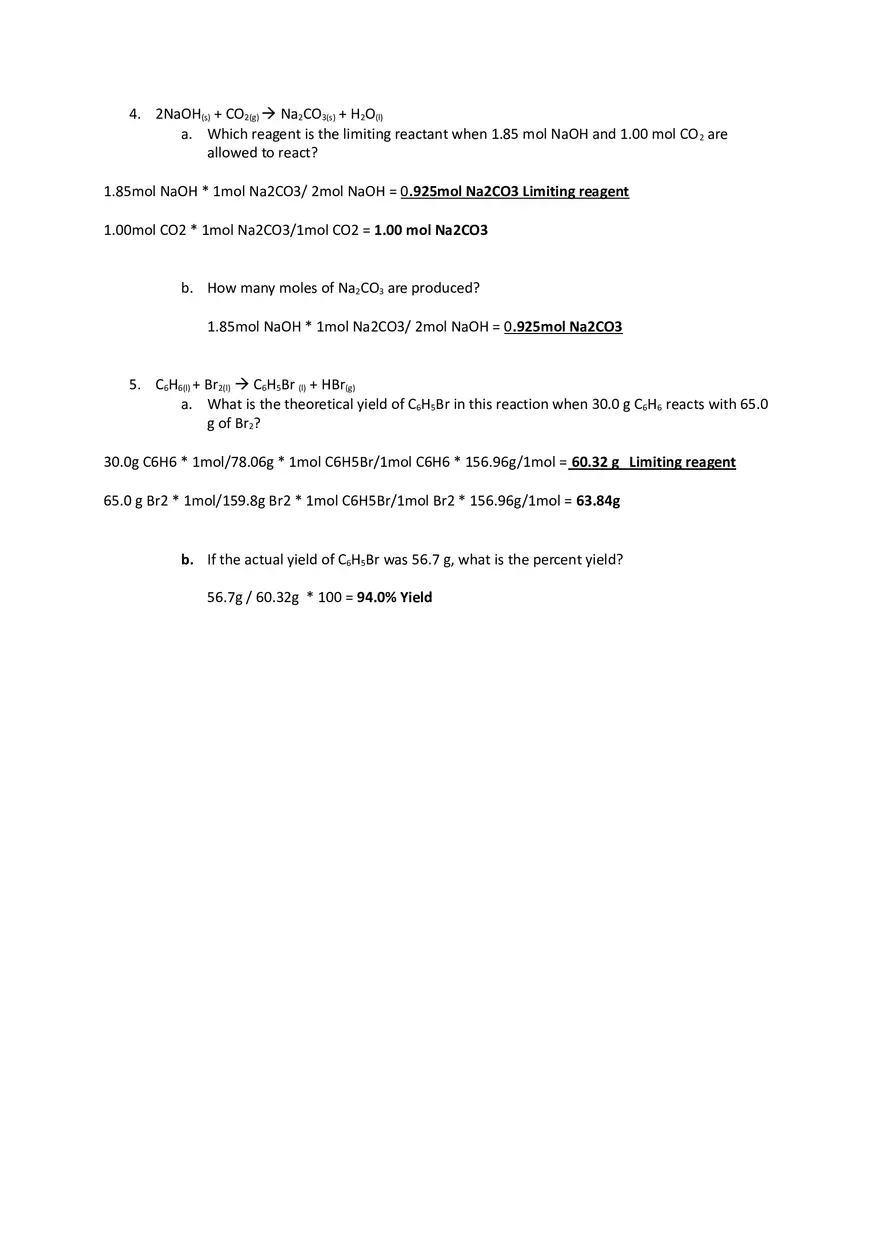 Stoichiometry Worksheet Key - Page 3