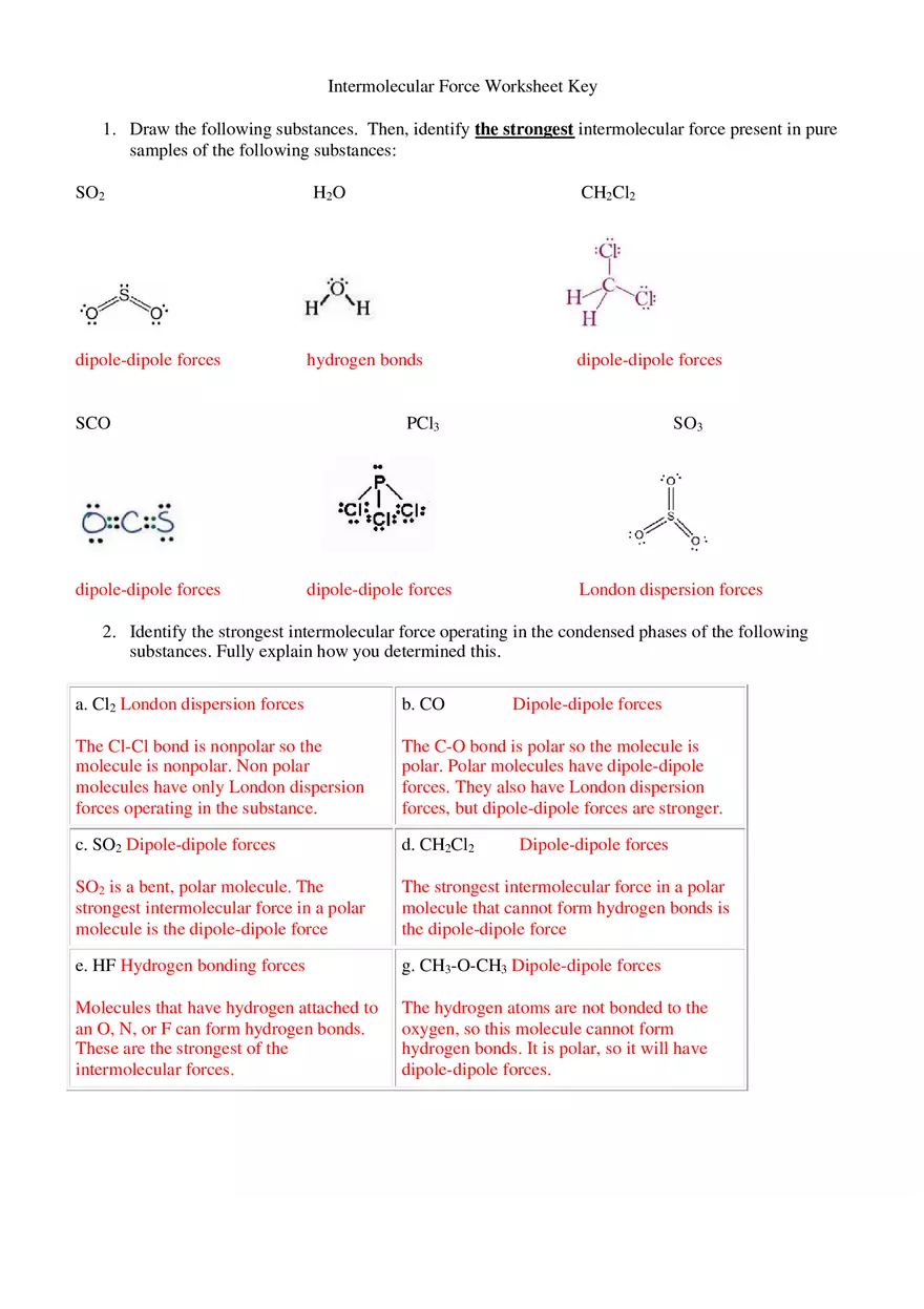 Intermolecular Force Worksheet Key - Page 1